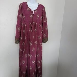 Clover & Scout Women's XL Plum Purple Long Sleeve Maxi Dress Floral Lace V-neck